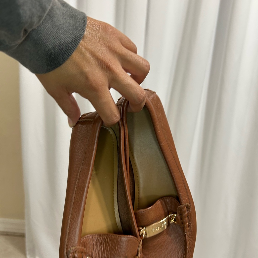 Brown Leather Loafers with Gold Accent - Picture 4 of 10